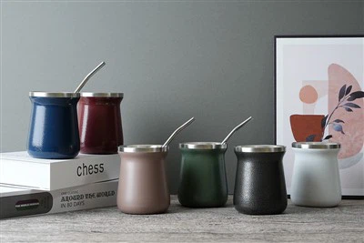Xícara de chá mate de parede dupla xícara de chá mate de aço inoxidável